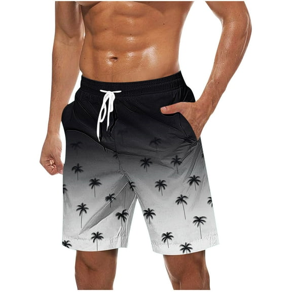Miluxas Mens Swim Trunks Quick Dry Bathing Suits Printed Shorts Swimwear Black XL(XL)