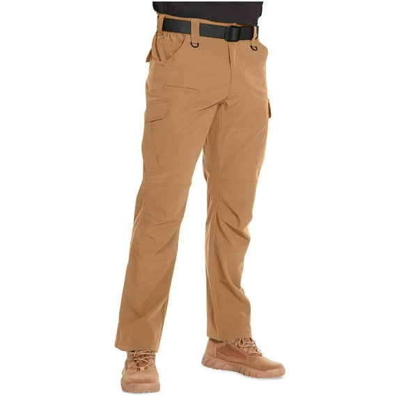 Miluxas Mens Tactical Pants Waterproof Ripstop Flex Camo Cargo Pants Big and Tall Stretch Work Carpenter Pant Multi Pockets Khaki