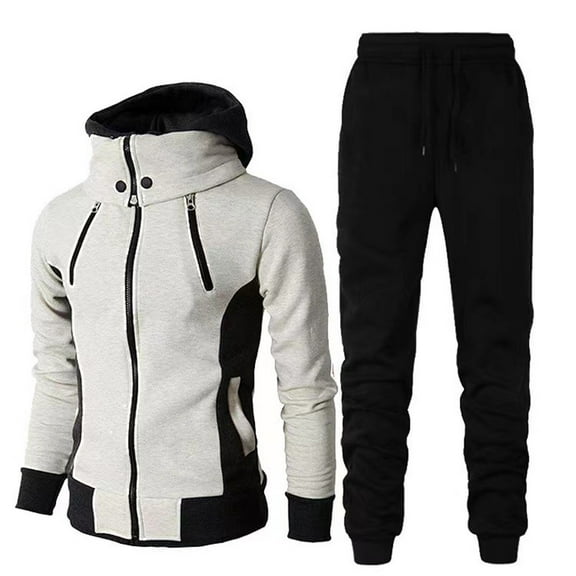 Miluxas Mens Tracksuit 2PC Sets Fashion Color Block Hoodies Sweatshirt Tops and Jogger Sweatpant Sport Outfits Beige