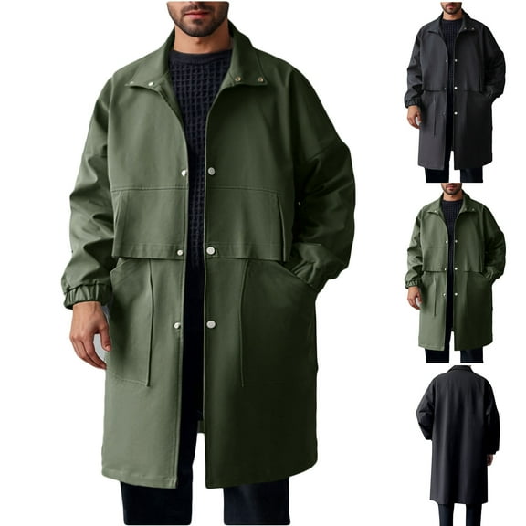 Miluxas Mens Trench Coat Slim Fit Single Breasted Long Windbreaker Jacket Classic Lapel Casual Overcoat Black