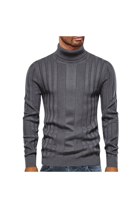 Mens Turtleneck Shirts Ribbed Lightweight Sweater Long Sleeve Casual Pullover thermal Undershirts Dark Gray