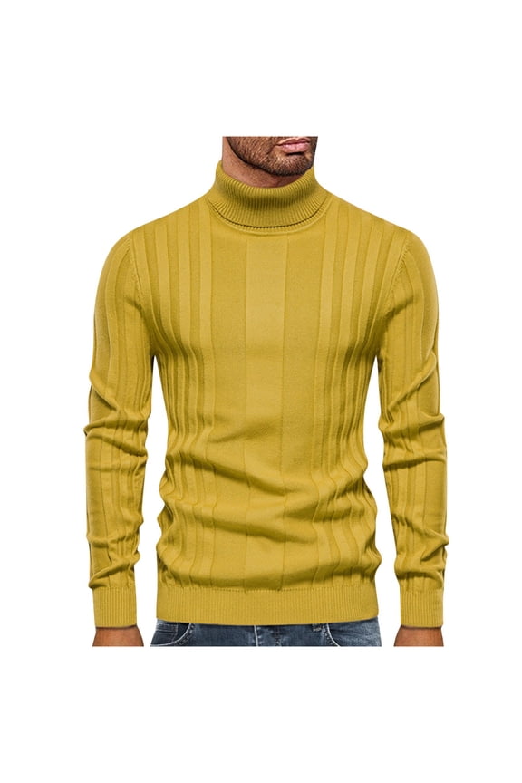 Mens Turtleneck Shirts Ribbed Lightweight Sweater Long Sleeve Casual Pullover thermal Undershirts Yellow
