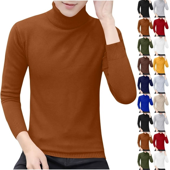 Miluxas Mens Turtleneck Sweaters Long Sleeve Mock Neck Knit Sweaters Ribbed Slim Pullover Sweater Yellow