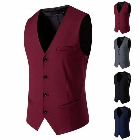 Miluxas Mens V-Neck Dress Suit Business Casual Suit Vest Waistcoat Button Slim Fit Wine