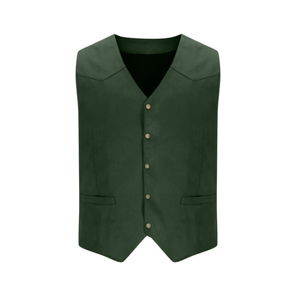 Miluxas Mens V Neck Suit Vest Retro 5 Button Suede Leather Regular Fit Casual Waistcoat for Prom,Husband Gift,Daily Wear Army Green