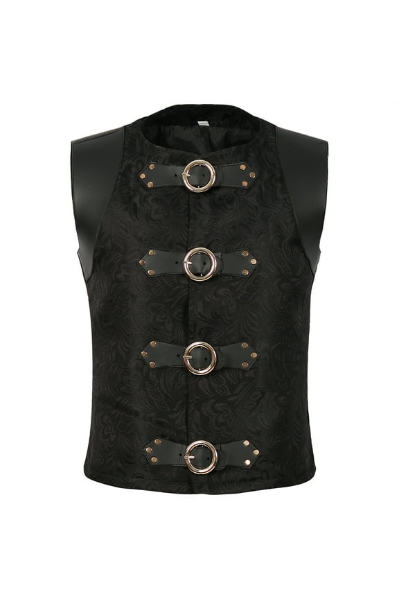 Mens Victorian Suit Vest Lapel Collar Silk Paisley Steampunk Gothic Waistcoat formal/Leisure Party Black