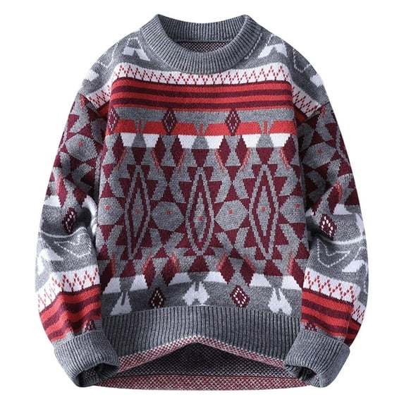 Miluxas Mens Vintage Sweater Grandpa Oversized Cable Knit Crewneck Pullovers Casual Long Sleeve Striped Sweater Gray