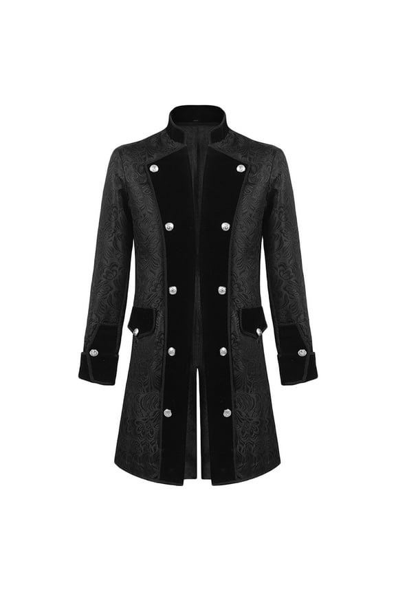 Mens Vintage Tailcoat Jacket Goth Long Steampunk formal Gothic Victorian Frock Coat Costume for Halloween Black