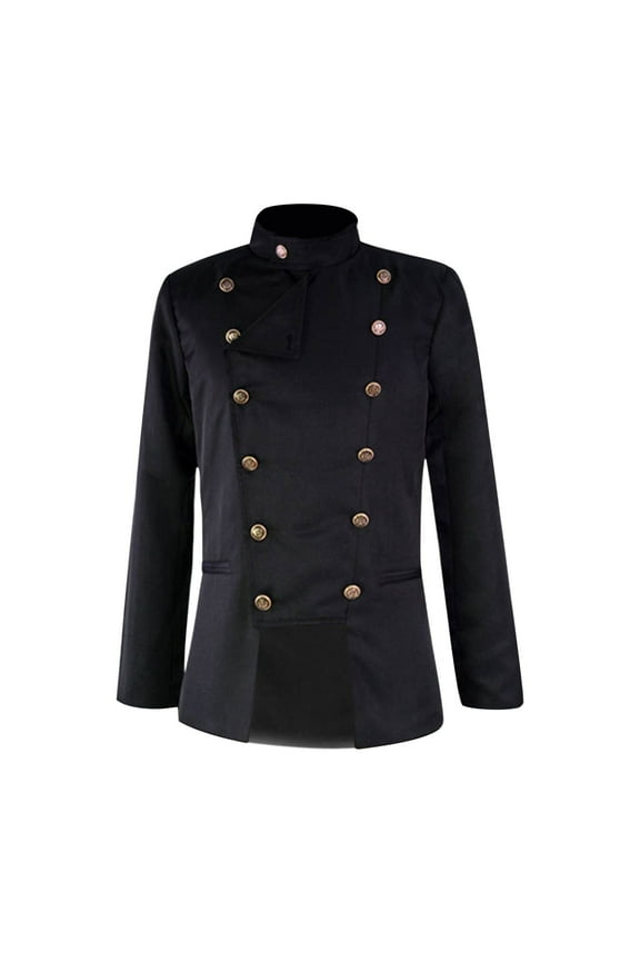 Mens Vintage Tailcoat Steampunk Jacket Gothic Costume for Halloween Cosplay Medieval Victorian Frock Coat Long Uniform Black