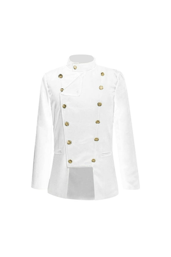 Mens Vintage Tailcoat Steampunk Jacket Gothic Costume for Halloween Cosplay Medieval Victorian Frock Coat Long Uniform White