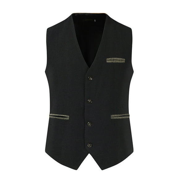 Miluxas Mens Vintage Tweed Suit Vest V Neck Casual Wool Waistcoat for Wedding Groomsmen Men's formal Vest Black