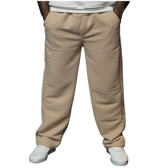 Miluxas Mens Waffle Pants Summer Solid Color Casual Trousers Comfy Loose Drawstring Waist Pants Fashion Spring Clothing Khaki