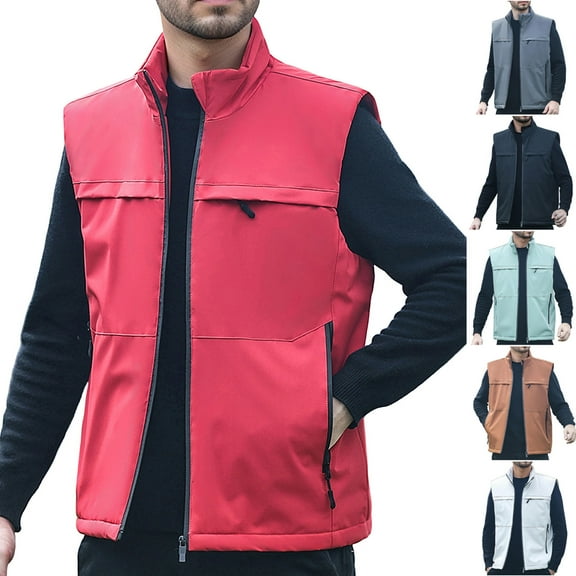 Miluxas Mens Winter Vest Outerwear Warm Fleece Lined Windproof Reversible Softshell Sleeveless Jacket for Work Hiking White XL(XL)