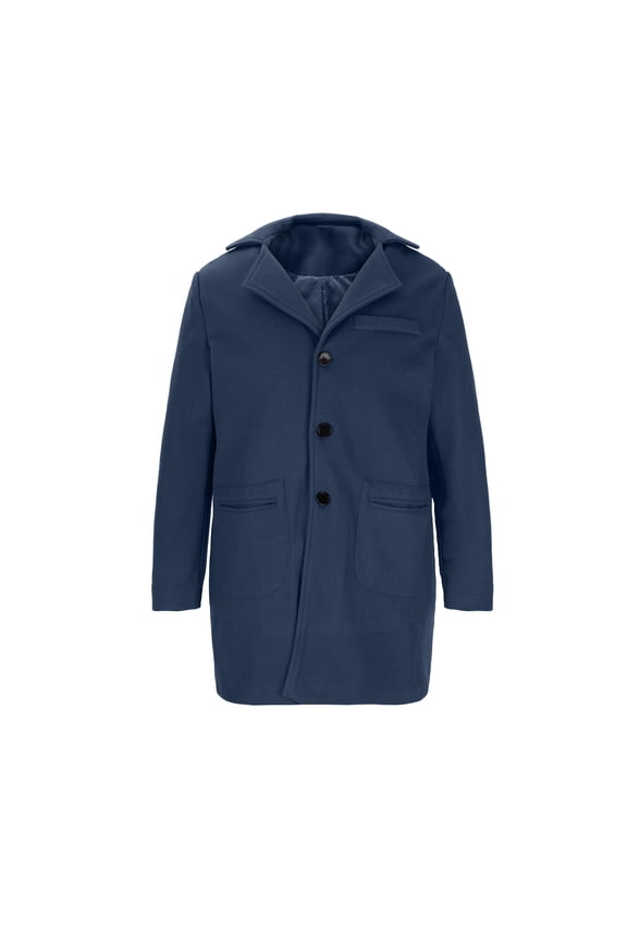 Mens Wool Blend Trench Coat Single Breasted Notch Lapel Walker Mid-Length Classic Pea Top Coat Navy