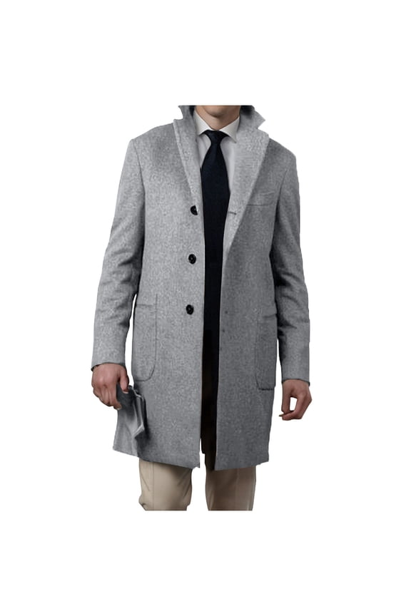 Mens Wool Blend Trench Coat Single Breasted Notch Lapel Walker Mid-Length Classic Pea Top Coat