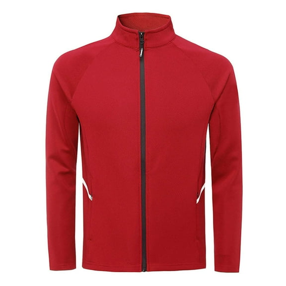 Miluxas Mens Zip Up Cardigan Sweater Slim Fit Casual Full Zip Sweaters Knit Stand Collar Cardigans with 2 Front Pockets Red