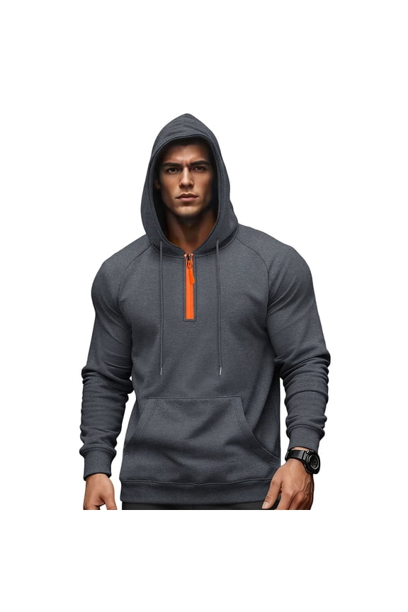 Mens Zip Up Hoodie Cargo Quarter Zip Pullover Vintage Workout Running Hoodies with Pockets Tactical Sweatshirts Dark Gray
