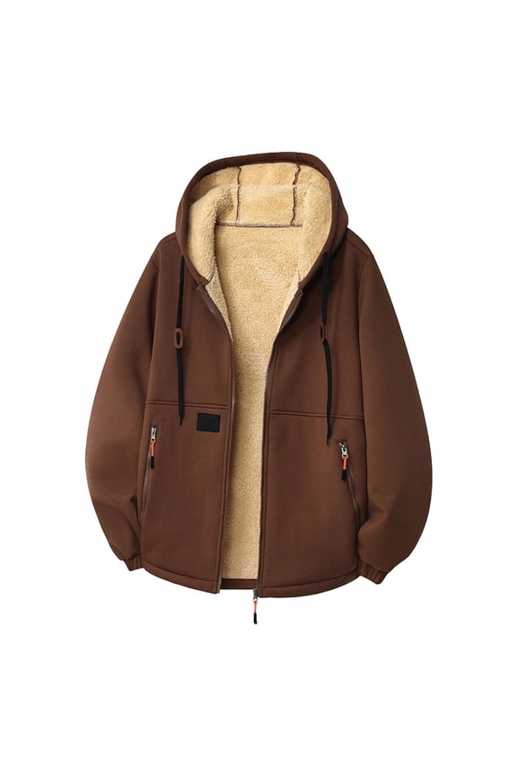 Mens Zip Up Hoodie Funny Coat Fleece Lined Jacket Workout Solid Color Big and Tall Warm Hoodies with Pockets Coffee