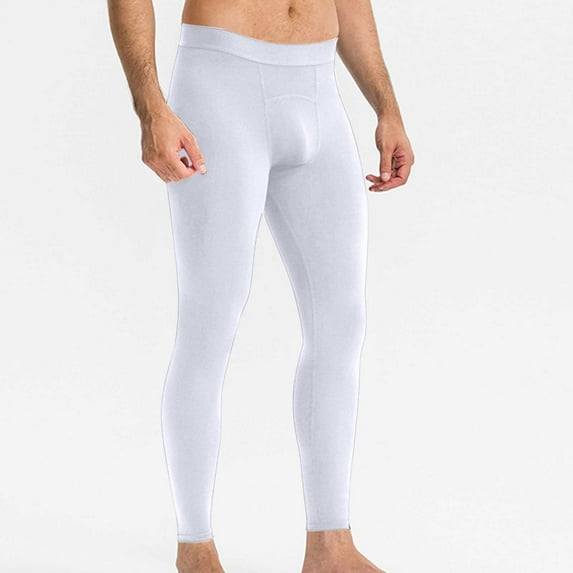 Miluxas Men's Warm Fitness Yoga High Elasticity Tight Fitting Running Basketball Training Base Pants A-White 4(S)
