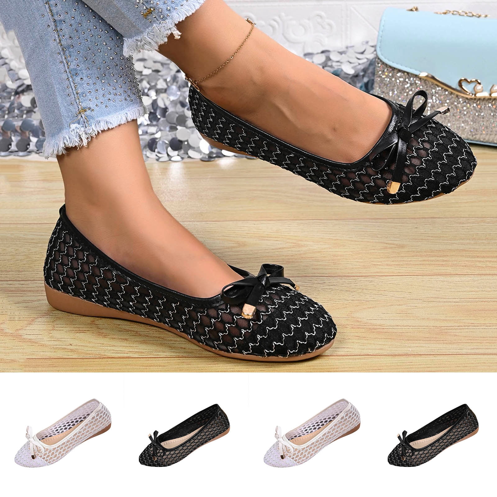 Miluxas Mesh Ballet Flats for Women – Comfortable Round Toe Ballerina ...