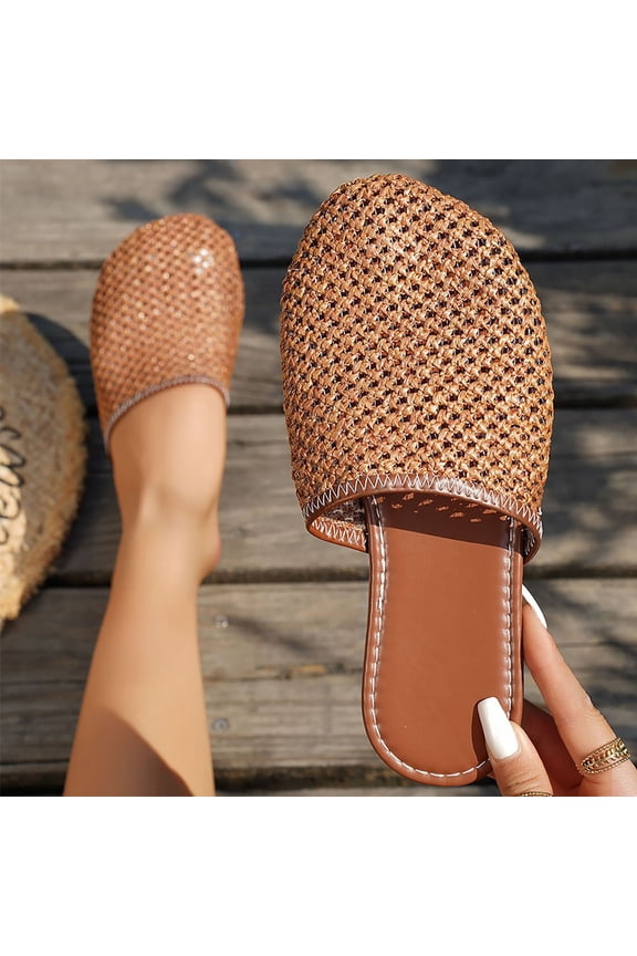 Mesh Shoes for Women Slip On Clear Mesh Flat Slides Closed Toe Sandals Mules Comfort Summer Slippers Brown 8.5(41)