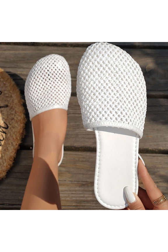 Mesh Shoes for Women Slip On Clear Mesh Flat Slides Closed Toe Sandals Mules Comfort Summer Slippers White 5.5(36)