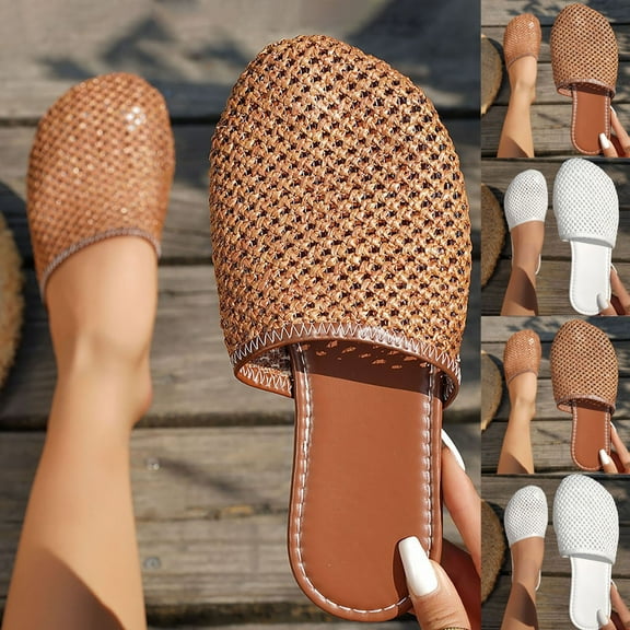 Miluxas Mesh Shoes for Women Slip On Clear Mesh Flat Slides Closed Toe Sandals Mules Comfort Summer Slippers White 9.5(43)