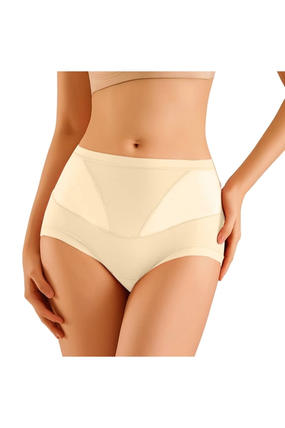 Mesh Underwear for Women High Waisted Full Coverage Soft Stretch Briefs Breathable Comfort Ladies Panties 1 Pack Beige