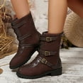 thumbnail image 1 of Miluxas Mid Calf Boots for Women Block Heel Combat Boots Brown 9(42), 1 of 9