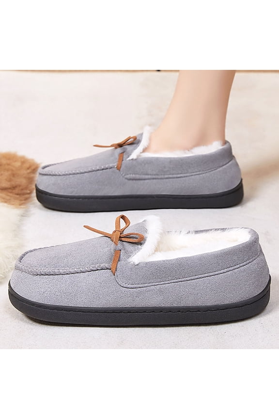 Moccasin Slippers for Women - Fleece Shoes for Indoor Use - Comfortable Slip-On House Slippers Gray 5.5(36)