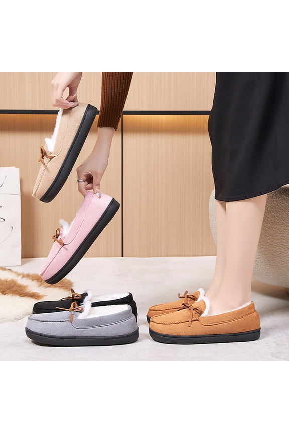 Moccasin Slippers for Women - Fleece Shoes for Indoor Use - Comfortable Slip-On House Slippers Pink 7.5(40)