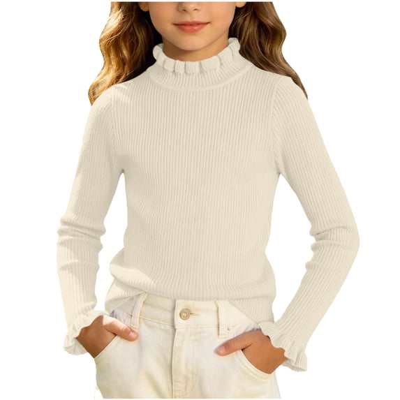 Miluxas Mock Turtleneck Sweater for Girls Ribbed Knit Long Sleeve Tunic Pullover Kids Soft Stretchy Sweatshirt Beige 0-3 Years