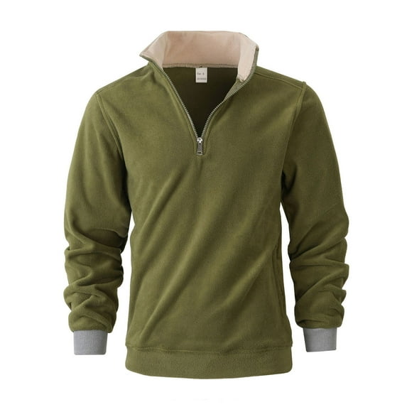 Miluxas Mockneck Sweatshirt Vintage Pullover Quarter Zip Sweatshirt Long Sleeve Shirts Vintage Retro Winter Fashion Outfits Army Green
