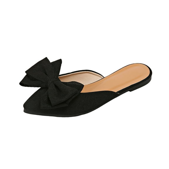 Miluxas Mules for Women Flats Comfortable Women Mules Backless Pointed Toe Flats Shoes with Bowknot Black 9(42)