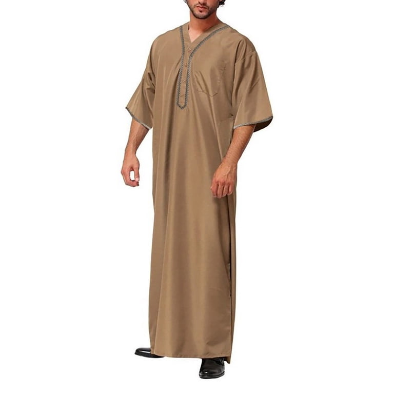 Miluxas Muslim Thobe for Men Islamic Clothing Moroccan Jalabiya