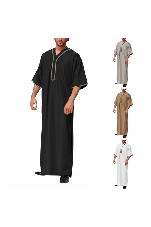 Muslim Thobe for Men Islamic Clothing Moroccan Jalabiya for Men Eid Dubai Robes White