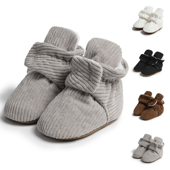 Miluxas Newborn Baby Boy Girl Soft Cotton Booties Stay on Infant Slippers Socks Shoe Non Skid Gripper Toddler First Walkers Winter Ankle Crib Shoes White 13(13)