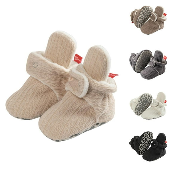 Miluxas Newborn Baby Cotton Booties Stay On Slipper Winter Warm Soft Shoes Non-Skid Infant Ankle Boots Crib Shoes White 12 Months