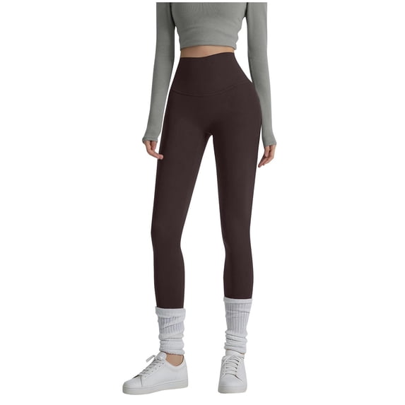 Miluxas No Front Seam Full Length High Waisted Workout Leggings for Women Buttery Soft Solid Color Yoga Pants Athletic Fitness Tights Coffee