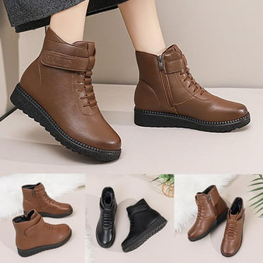 Miluxas Non Slip Shoes for Women Clearance,Slip Resistant Work Shoes Waterproof Comfort Lightweight Boots with Lace Up Brown 9.5(43)