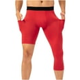 thumbnail image 1 of Miluxas One Leg Compression Tights for Basketball Athletic Workout Gym Leggings with Pockets Red L(L), 1 of 9