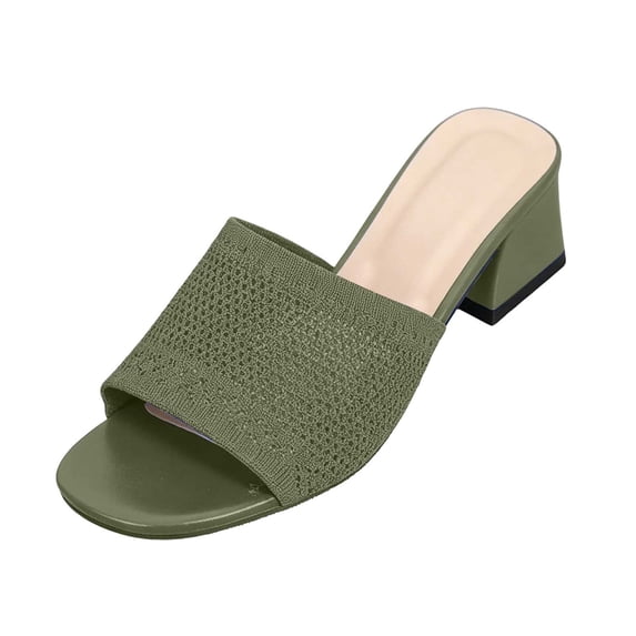 Miluxas Open Toe Low Heeled Slides Sandals Elastic Band Wide Thick Heel Sandals Army Green 6.5(38)