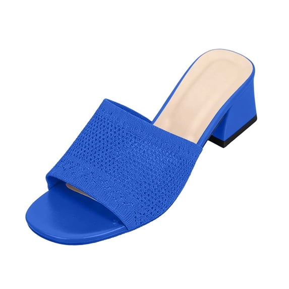 Miluxas Open Toe Low Heeled Slides Sandals Elastic Band Wide Thick Heel Sandals Dark Blue 7.5(40)