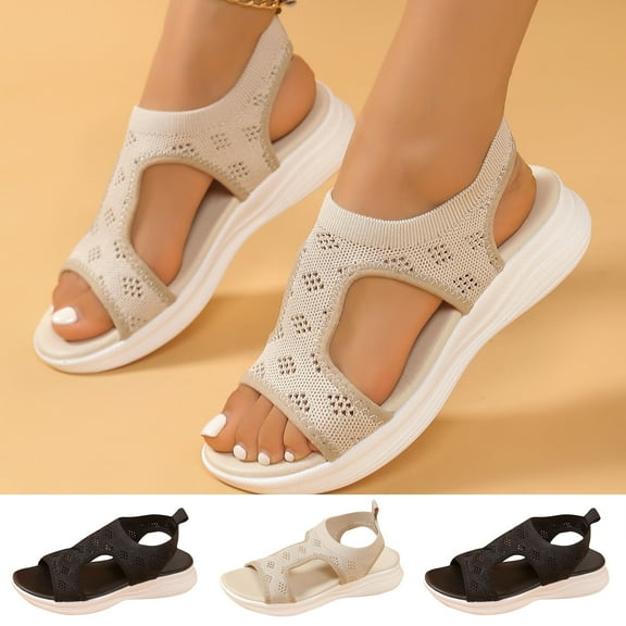 Miluxas Orthopedic Sandals for Women, Breathable Mesh Slide Sandals with Arch Support Comfortable Beach Sandal Black 9(42)