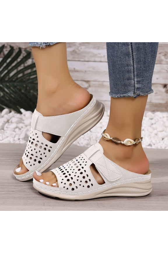 Orthopedic Sandals for Women: Slip On Dressy Summer Comfortable Wedge Sandals Lightweight Walking Sandals with Arch Support White 7.5(40)