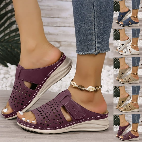 Miluxas Orthopedic Sandals for Women: Slip On Dressy Summer Comfortable Wedge Sandals Lightweight Walking Sandals with Arch Support White 9.5(43)