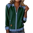 thumbnail image 1 of Miluxas Oversized Denim Jacket for Women's Casual Long Sleeve Mock Neck Full Zipper Color Block Denim Coats Army Green S(S), 1 of 6