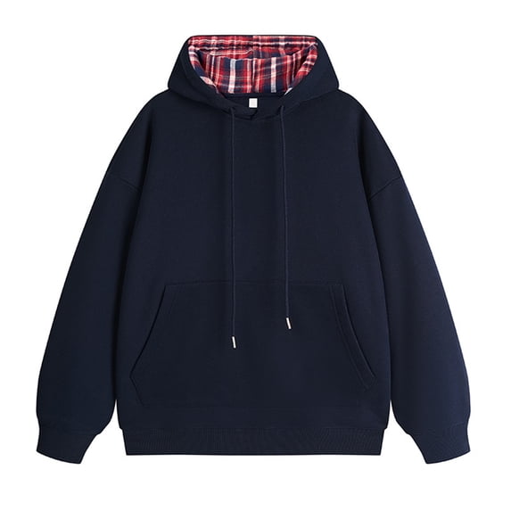 Miluxas Oversized Hoodie Men Long Sleeve Pullover Sweatshirts Soft Drawstring Solid Baggy Fashion Fall Shirts with Pocket Navy