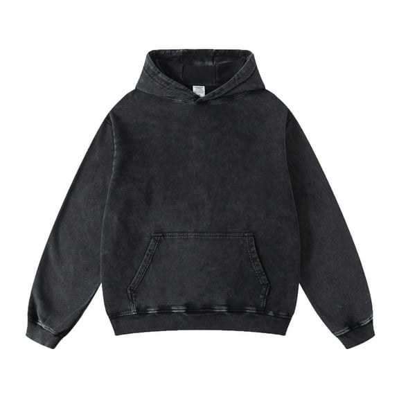 Miluxas Oversized Hoodie Sweatshirts for Men Women Couples Heavyweight Sweaters Pullover Vintage Acid Wash Hoodies Streetwear Black