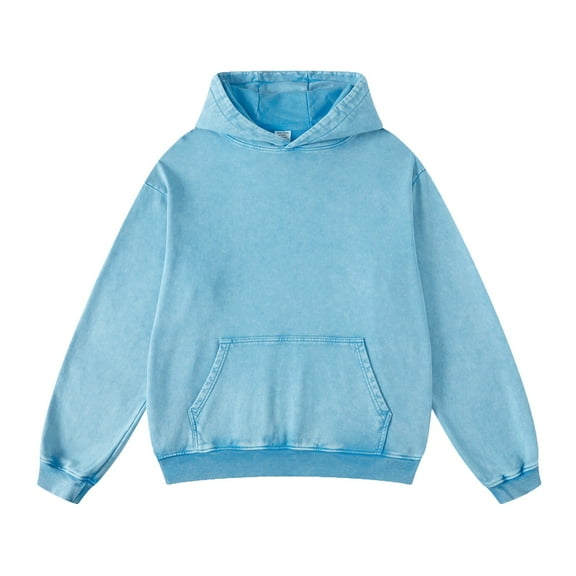 Miluxas Oversized Hoodie Sweatshirts for Men Women Couples Heavyweight Sweaters Pullover Vintage Acid Wash Hoodies Streetwear Sky Blue